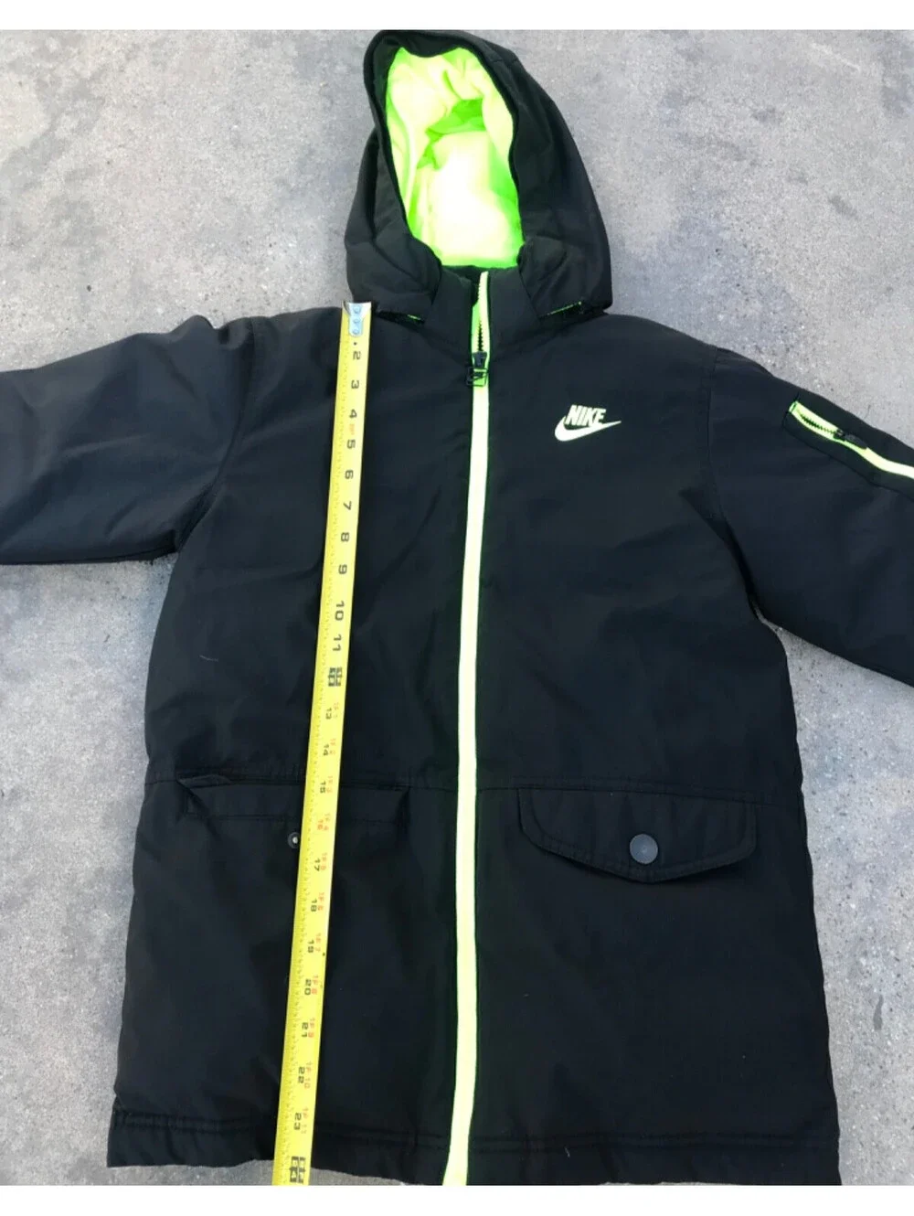 Vintage Nike 550 Goose Down Jacket Youth L Black Zip Hoodie Puffer Neon Yellow